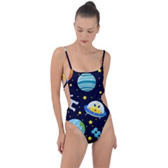 Space Seamless Pattern Tie Strap One Piece Swimsuit by Vaneshart