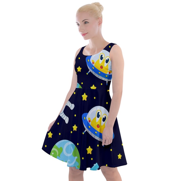 Space Seamless Pattern Knee Length Skater Dress