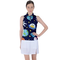 Space Seamless Pattern Women s Sleeveless Polo Tee