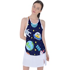 Space Seamless Pattern Racer Back Mesh Tank Top by Vaneshart