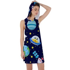 Space Seamless Pattern Racer Back Hoodie Dress