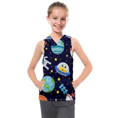 Space Seamless Pattern Kids  Sleeveless Hoodie by Vaneshart