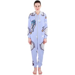 Seamless Pattern With Space Theme Hooded Jumpsuit (ladies)  by Vaneshart