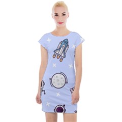 Seamless Pattern With Space Theme Cap Sleeve Bodycon Dress by Vaneshart