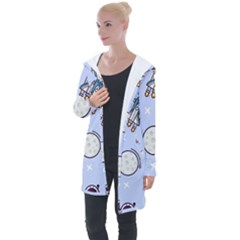 Seamless Pattern With Space Theme Longline Hooded Cardigan by Vaneshart