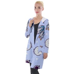 Seamless Pattern With Space Theme Hooded Pocket Cardigan