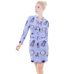 Seamless Pattern With Space Theme Button Long Sleeve Dress by Vaneshart