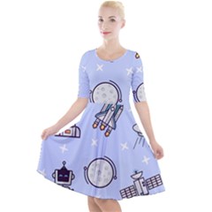 Seamless Pattern With Space Theme Quarter Sleeve A-line Dress by Vaneshart