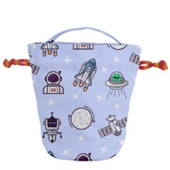 Seamless Pattern With Space Theme Drawstring Bucket Bag by Vaneshart