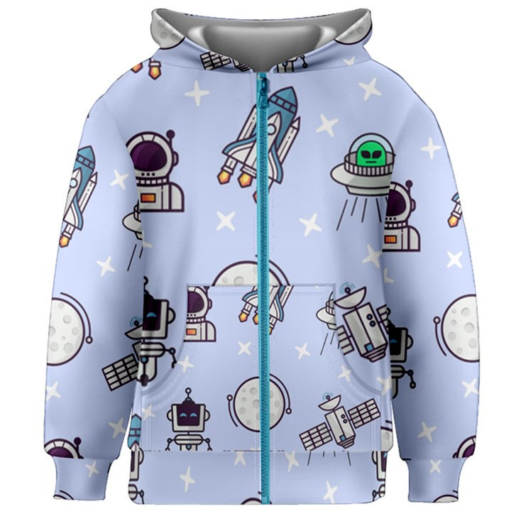 Seamless Pattern With Space Theme Kids  Zipper Hoodie Without Drawstring