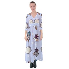 Seamless Pattern With Space Theme Button Up Maxi Dress by Vaneshart