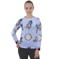 Seamless Pattern With Space Theme Women s Long Sleeve Raglan Tee