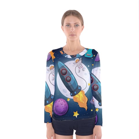 Spaceship Astronaut Space Women s Long Sleeve Tee by Vaneshart