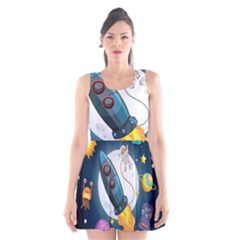 Spaceship Astronaut Space Scoop Neck Skater Dress by Vaneshart