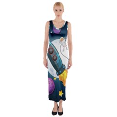 Spaceship Astronaut Space Fitted Maxi Dress by Vaneshart