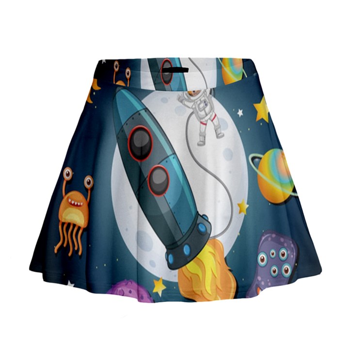 Spaceship Astronaut Space Mini Flare Skirt