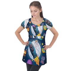 Spaceship Astronaut Space Puff Sleeve Tunic Top by Vaneshart