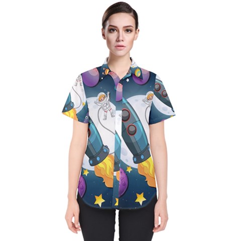 Spaceship Astronaut Space Women s Short Sleeve Shirt by Vaneshart