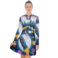 Spaceship Astronaut Space Long Sleeve Panel Dress by Vaneshart