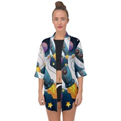 Spaceship Astronaut Space Open Front Chiffon Kimono by Vaneshart