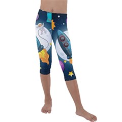 Spaceship Astronaut Space Kids  Lightweight Velour Capri Leggings  by Vaneshart