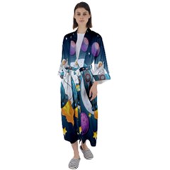 Spaceship Astronaut Space Maxi Satin Kimono by Vaneshart