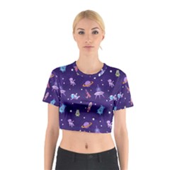 Space Seamless Pattern Cotton Crop Top by Vaneshart