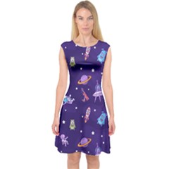 Space Seamless Pattern Capsleeve Midi Dress by Vaneshart