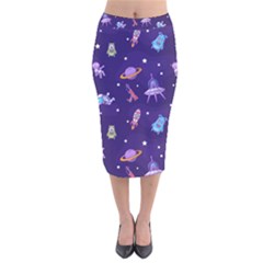 Space Seamless Pattern Velvet Midi Pencil Skirt by Vaneshart