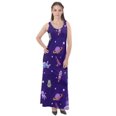 Space Seamless Pattern Sleeveless Velour Maxi Dress by Vaneshart