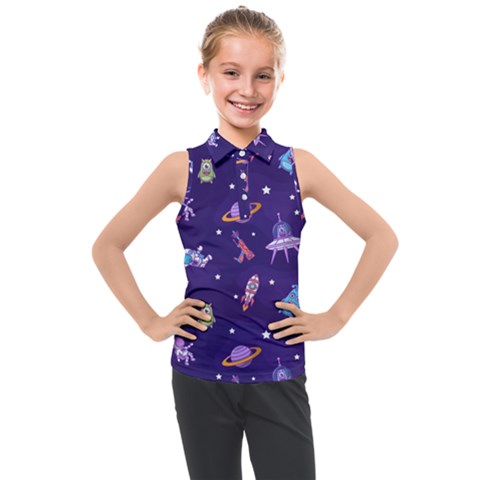 Space Seamless Pattern Kids  Sleeveless Polo Tee by Vaneshart