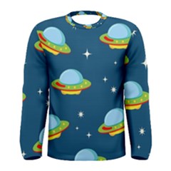 Seamless Pattern Ufo With Star Space Galaxy Background Men s Long Sleeve Tee by Vaneshart