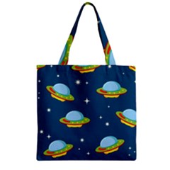 Seamless Pattern Ufo With Star Space Galaxy Background Zipper Grocery Tote Bag by Vaneshart