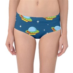 Seamless Pattern Ufo With Star Space Galaxy Background Mid-waist Bikini Bottoms by Vaneshart