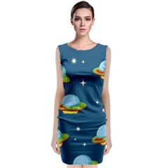 Seamless Pattern Ufo With Star Space Galaxy Background Classic Sleeveless Midi Dress by Vaneshart