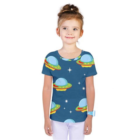 Seamless Pattern Ufo With Star Space Galaxy Background Kids  One Piece Tee by Vaneshart