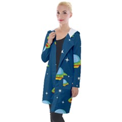 Seamless Pattern Ufo With Star Space Galaxy Background Hooded Pocket Cardigan by Vaneshart