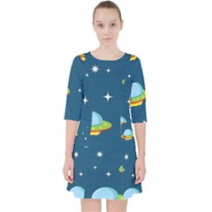 Seamless Pattern Ufo With Star Space Galaxy Background Pocket Dress by Vaneshart