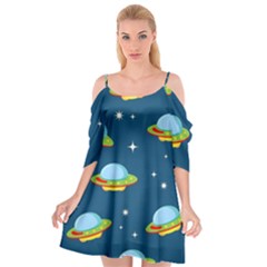 Seamless Pattern Ufo With Star Space Galaxy Background Cutout Spaghetti Strap Chiffon Dress by Vaneshart