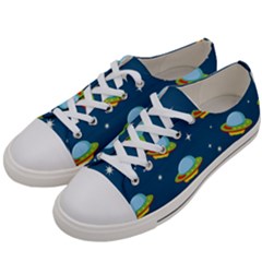 Seamless Pattern Ufo With Star Space Galaxy Background Women s Low Top Canvas Sneakers by Vaneshart