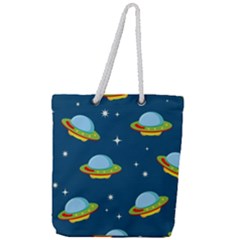 Seamless Pattern Ufo With Star Space Galaxy Background Full Print Rope Handle Tote (large) by Vaneshart