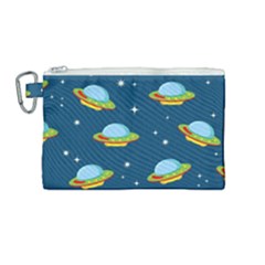 Seamless Pattern Ufo With Star Space Galaxy Background Canvas Cosmetic Bag (medium) by Vaneshart