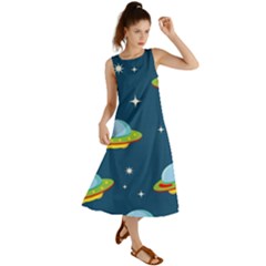 Seamless Pattern Ufo With Star Space Galaxy Background Summer Maxi Dress by Vaneshart