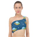 Seamless Pattern Ufo With Star Space Galaxy Background Spliced Up Bikini Top  View1