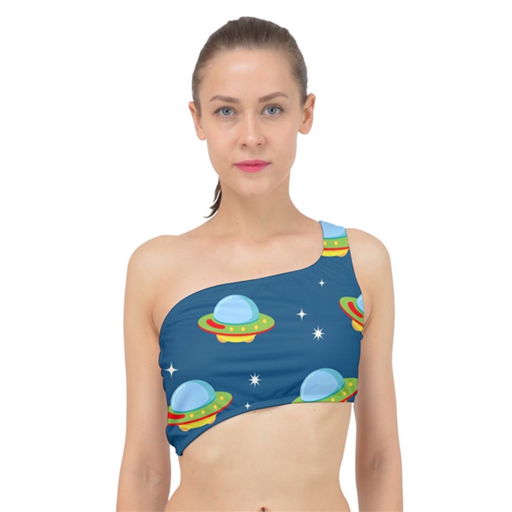 Seamless Pattern Ufo With Star Space Galaxy Background Spliced Up Bikini Top 