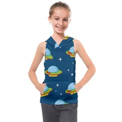 Seamless Pattern Ufo With Star Space Galaxy Background Kids  Sleeveless Hoodie by Vaneshart