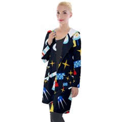 Space Seamless Pattern Hooded Pocket Cardigan by Vaneshart