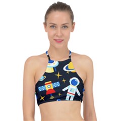 Space Seamless Pattern Racer Front Bikini Top by Vaneshart