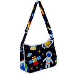 Space Seamless Pattern Zip Up Shoulder Bag