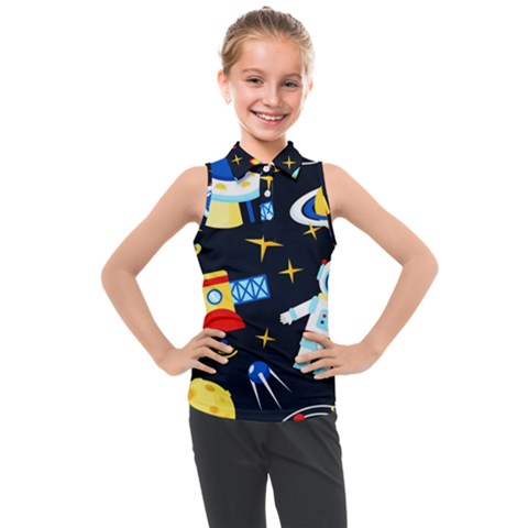 Space Seamless Pattern Kids  Sleeveless Polo Tee by Vaneshart